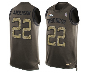 Men's Denver Broncos #22 C.J. Anderson Olive Green Salute To Service Hot Pressing Player Name & Number Nike NFL Tank Top Jersey