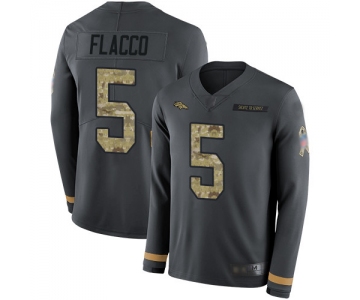 Men's Denver Broncos #5 Joe Flacco Anthracite Salute to Service Stitched Football Limited Therma Long Sleeve Jersey