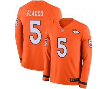 Men's Denver Broncos #5 Joe Flacco Orange Team Color Stitched Football Limited Therma Long Sleeve Jersey