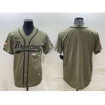 Men's Denver Broncos Blank Olive Salute to Service Cool Base Stitched Baseball Jersey