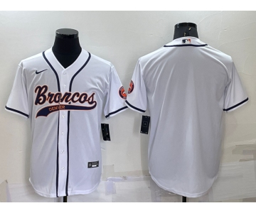 Men's Denver Broncos Blank White Stitched Cool Base Nike Baseball Jersey