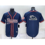 Men's Denver Broncos Navy Team Big Logo With Patch Cool Base Stitched Baseball Jersey