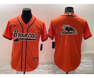 Men's Denver Broncos Orange Team Big Logo With Patch Cool Base Stitched Baseball Jersey