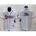 Men's Denver Broncos White Team Big Logo With Patch Cool Base Stitched Baseball Jersey