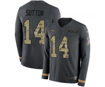 Nike Broncos #14 Courtland Sutton Anthracite Salute to Service Men's Stitched NFL Limited Therma Long Sleeve Jersey