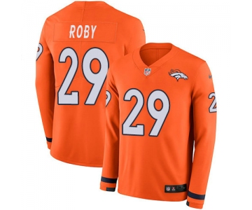 Nike Broncos 29 Bradley Roby Orange Team Color Men's Stitched NFL Limited Therma Long Sleeve Jersey