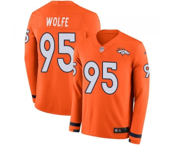 Nike Broncos 95 Derek Wolfe Orange Team Color Men's Stitched NFL Limited Therma Long Sleeve Jersey