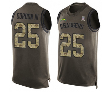 Chargers #25 Melvin Gordon III Green Men's Stitched Football Limited Salute To Service Tank Top Jersey