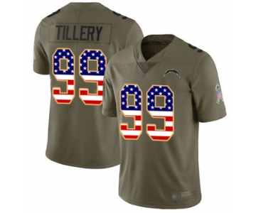 Chargers #99 Jerry Tillery Olive USA Flag Men's Stitched Football Limited 2017 Salute To Service Jersey