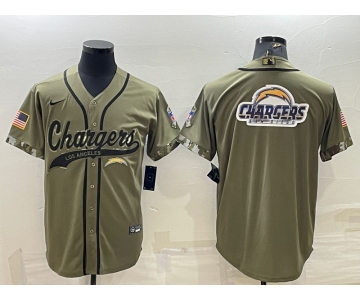 Men's Los Angeles Chargers Olive Salute to Service Team Big Logo Cool Base Stitched Baseball Jersey