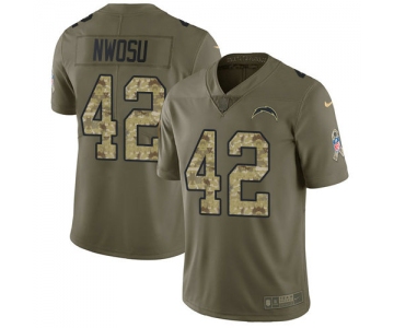 Men's Nike Los Angeles Chargers #42 Uchenna Nwosu Olive Camo Stitched NFL Limited 2017 Salute To Service Jersey