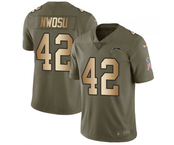 Men's Nike Los Angeles Chargers #42 Uchenna Nwosu Olive Gold Stitched NFL Limited 2017 Salute To Service Jersey