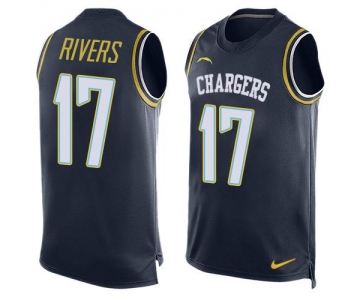 Men's San Diego Chargers #17 Philip Rivers Navy Blue Hot Pressing Player Name & Number Nike NFL Tank Top Jersey