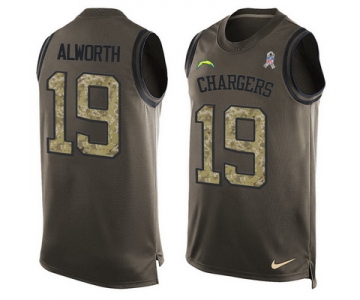 Men's San Diego Chargers #19 Lance Alworth Green Salute to Service Hot Pressing Player Name & Number Nike NFL Tank Top Jersey