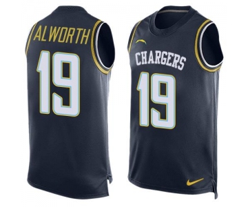 Men's San Diego Chargers #19 Lance Alworth Navy Blue Hot Pressing Player Name & Number Nike NFL Tank Top Jersey