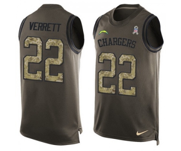 Men's San Diego Chargers #22 Jason Verrett Green Salute to Service Hot Pressing Player Name & Number Nike NFL Tank Top Jersey