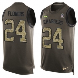 Men's San Diego Chargers #24 Brandon Flowers Green Salute to Service Hot Pressing Player Name & Number Nike NFL Tank Top Jersey
