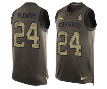 Men's San Diego Chargers #24 Brandon Flowers Green Salute to Service Hot Pressing Player Name & Number Nike NFL Tank Top Jersey