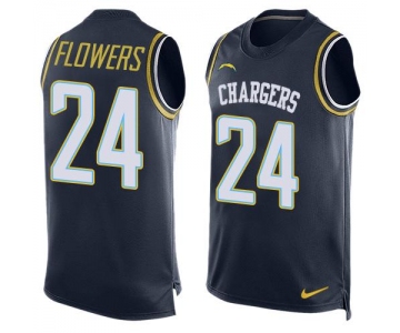 Men's San Diego Chargers #24 Brandon Flowers Navy Blue Hot Pressing Player Name & Number Nike NFL Tank Top Jersey