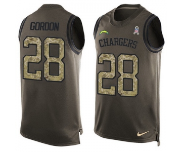 Men's San Diego Chargers #28 Melvin Gordon Green Salute to Service Hot Pressing Player Name & Number Nike NFL Tank Top Jersey