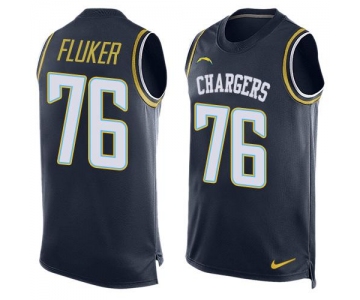 Men's San Diego Chargers #76 D.J. Fluker Navy Blue Hot Pressing Player Name & Number Nike NFL Tank Top Jersey