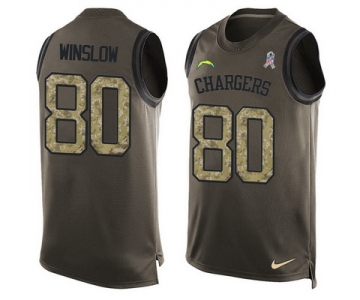 Men's San Diego Chargers #80 Kellen Winslow Green Salute to Service Hot Pressing Player Name & Number Nike NFL Tank Top Jersey