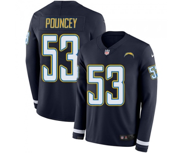 Nike Chargers 53 Mike Pouncey Navy Blue Team Color Men's Stitched NFL Limited Therma Long Sleeve Jersey