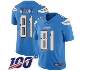 Nike Chargers #81 Mike Williams Electric Blue Alternate Men's Stitched NFL 100th Season Vapor Limited Jersey