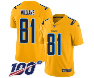 Nike Chargers #81 Mike Williams Gold Men's Stitched NFL Limited Inverted Legend 100th Season Jersey