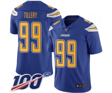 Nike Chargers #99 Jerry Tillery Electric Blue Men's Stitched NFL Limited Rush 100th Season Jersey