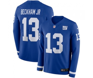 Men Nike New York Giants 13 Odell Beckham Jr blue Therma Long Sleeve Jersey