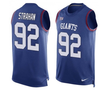 Men's New York Giants #92 Michael Strahan Royal Blue Hot Pressing Player Name & Number Nike NFL Tank Top Jersey