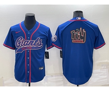 Men's New York Giants Blue Team Big Logo With Patch Cool Base Stitched Baseball Jersey