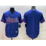 Men's New York Giants Blue With Patch Cool Base Stitched Baseball Jersey