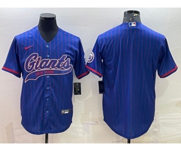 Men's New York Giants Blue With Patch Cool Base Stitched Baseball Jersey