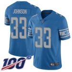 Lions #33 Kerryon Johnson Blue Team Color Men's Stitched Football 100th Season Vapor Limited Jersey