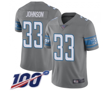 Lions #33 Kerryon Johnson Gray Men's Stitched Football Limited Rush 100th Season Jersey