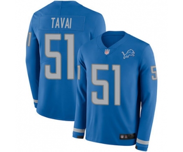Lions #51 Jahlani Tavai Blue Team Color Men's Stitched Football Limited Therma Long Sleeve Jersey