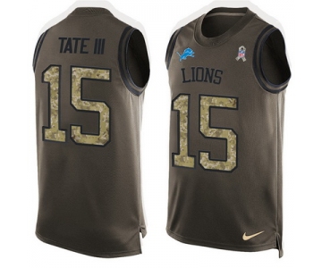 Men's Detroit Lions #15 Golden Tate III Green Salute to Service Hot Pressing Player Name & Number Nike NFL Tank Top Jersey