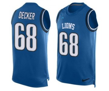 Men's Detroit Lions #68 Taylor Decker Light Blue Hot Pressing Player Name & Number Nike NFL Tank Top Jersey
