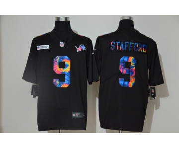 Men's Detroit Lions #9 Matthew Stafford Multi-Color Black 2020 NFL Crucial Catch Vapor Untouchable Nike Limited Jersey