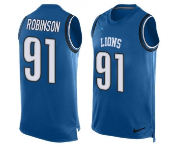 Men's Detroit Lions #91 A'Shawn Robinson Light Blue Hot Pressing Player Name & Number Nike NFL Tank Top Jersey