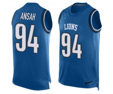 Men's Detroit Lions #94 Ziggy Ansah Light Blue Hot Pressing Player Name & Number Nike NFL Tank Top Jersey