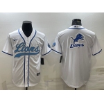 Men's Detroit Lions White Team Big Logo With Patch Cool Base Stitched Baseball Jersey