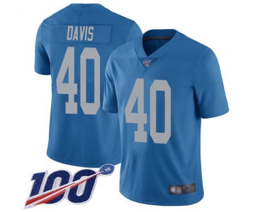 Nike Lions #40 Jarrad Davis Blue Throwback Men's Stitched NFL 100th Season Vapor Limited Jersey