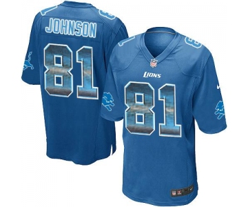 Nike Lions #81 Calvin Johnson Blue Team Color Men's Stitched NFL Limited Strobe Jersey