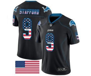 Nike Lions #9 Matthew Stafford Black Men's Stitched NFL Limited Rush USA Flag Jersey