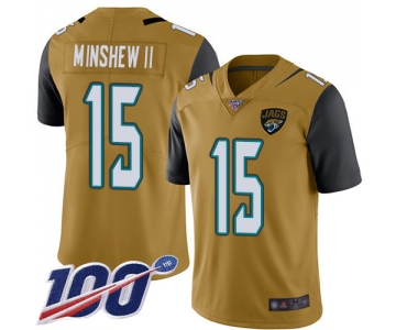 Jaguars #15 Gardner Minshew II Gold Men's Stitched Football Limited Rush 100th Season Jersey