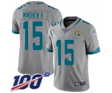 Jaguars #15 Gardner Minshew II Silver Men's Stitched Football Limited Inverted Legend 100th Season Jersey