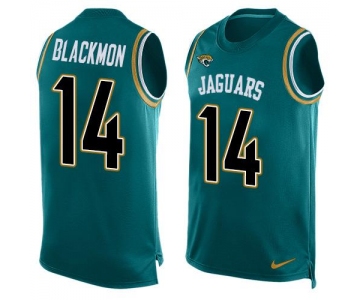 Men's Jacksonville Jaguars #14 Justin Blackmon Teal Green Hot Pressing Player Name & Number Nike NFL Tank Top Jersey